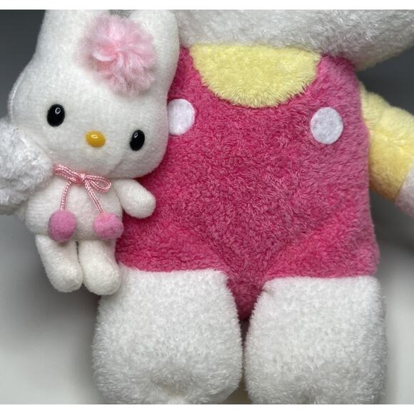 Vintage 2004 Sanrio Smiles Hello Kitty Plush 10” Holding Mini Bunny Pink Yellow - Picture 6 of 10